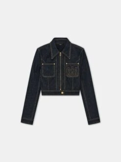 Amiri WOMEN - WOMEN'S ZIP UP CROPPED DENIM JACKET - Raw Indigo(Women Womens Zip Up Cropped Denim Jacket Raw Indigo)