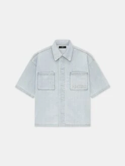 AMIRI 3D SHORT SLEEVE SNAP SHIRT - Light Indigo(Amiri 3d Short Sleeve Snap Shirt Light Indigo)