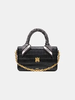 Amiri WOMEN - WOMEN'S CROC EMBOSSED LONG MA BAG - BLACK(Women Womens Croc Embossed Long Ma Bag Black)