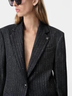 Amiri WOMEN - WOMEN'S SEQUIN PINSTRIPE BLAZER - Dark Grey(Women Womens Sequin Pinstripe Blazer Dark Grey) -Amiri b4366ca4 e831 4486 8d04 3b7e0e3fab33