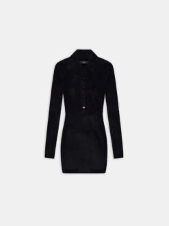 Amiri WOMEN - WOMEN'S VELVET LONG SLEEVE BUTTON DOWN DRESS - BLACK(Women Womens Velvet Long Sleeve Button Down Dress Black)